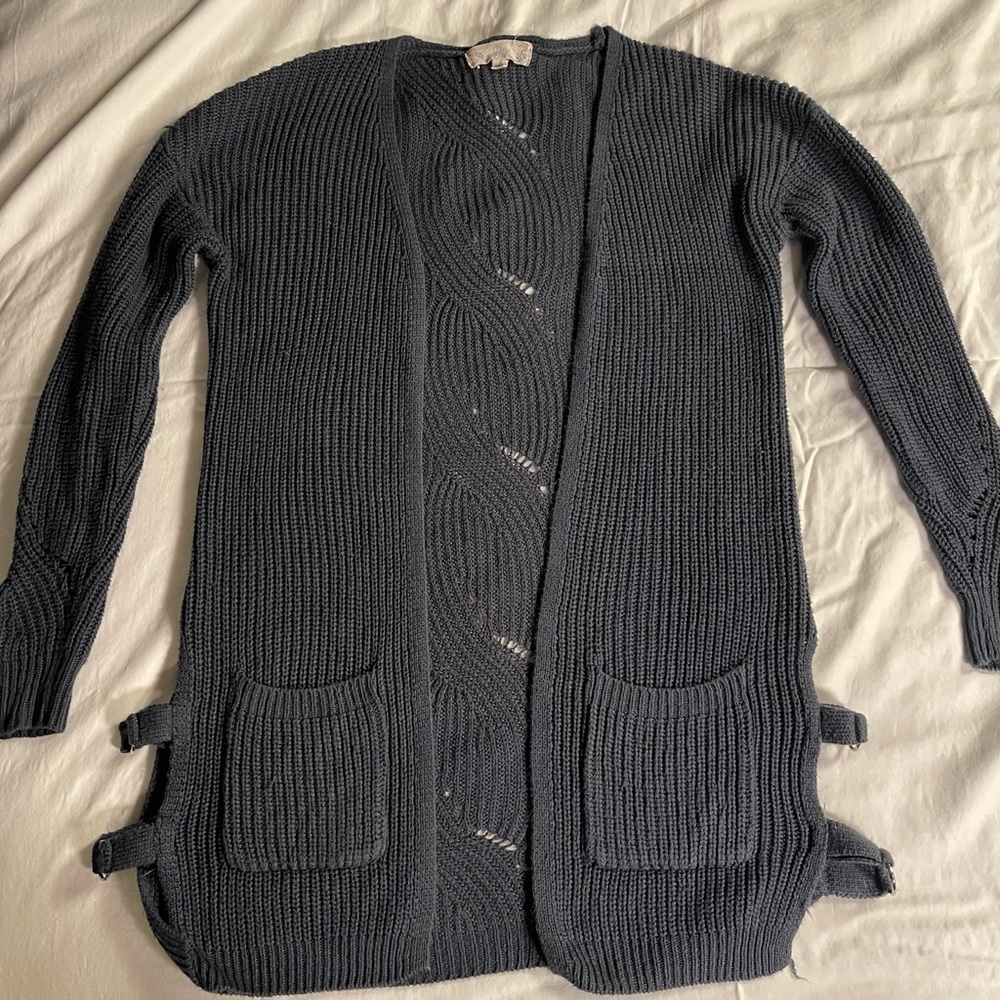 Gray open cardigan sweater